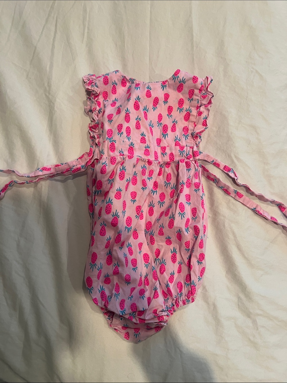 Pink Pineapple Print Baby One-Piece Romper with Ruffle Shoulders